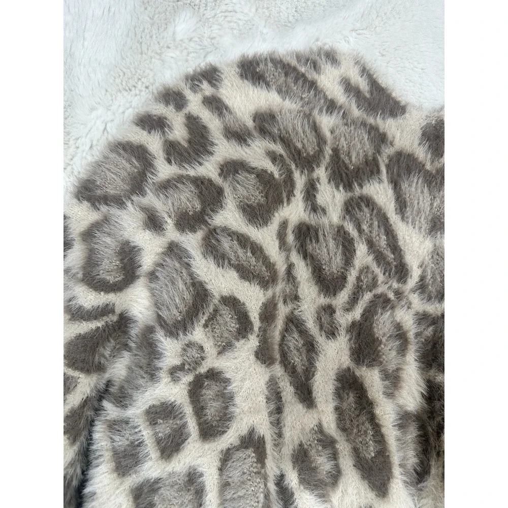Vinizbena Leopard Print‎ Fuzzy Cardigan Open Front Women's  Size L/XL